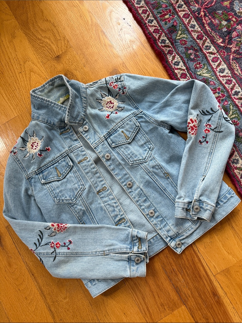 Gianni Bini Light Blue Embroidered Denim Jacket